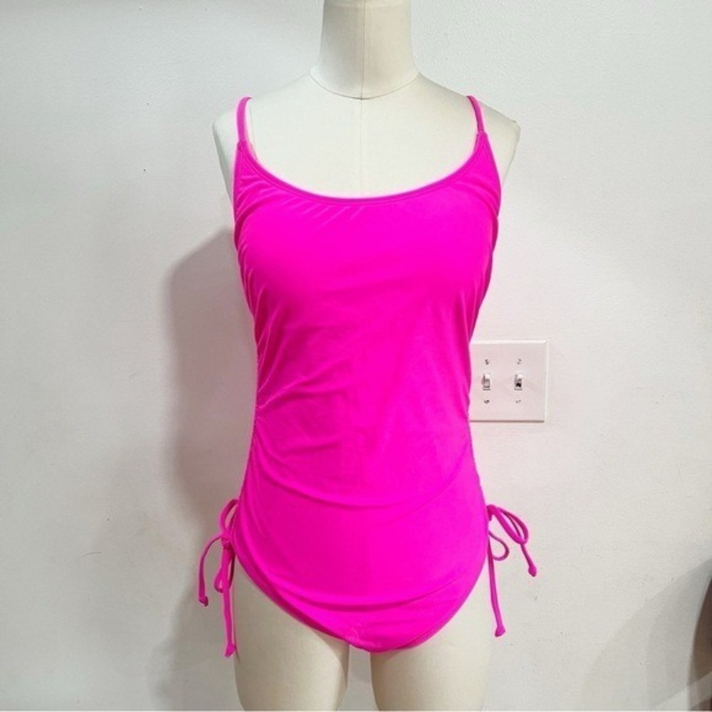 Viottiset Hot Pink Ruched One Piece Swimsuit Adjustable Drawstring Tummy Control